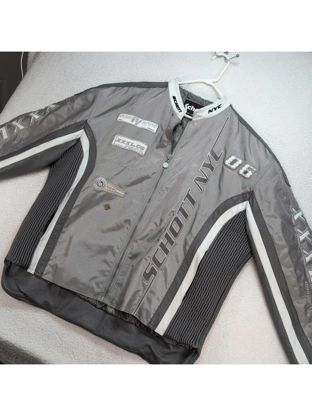 Vintage Schott NYC Motorcycle Leather Racing Jacket Mens 4XL Padded Gray RARE